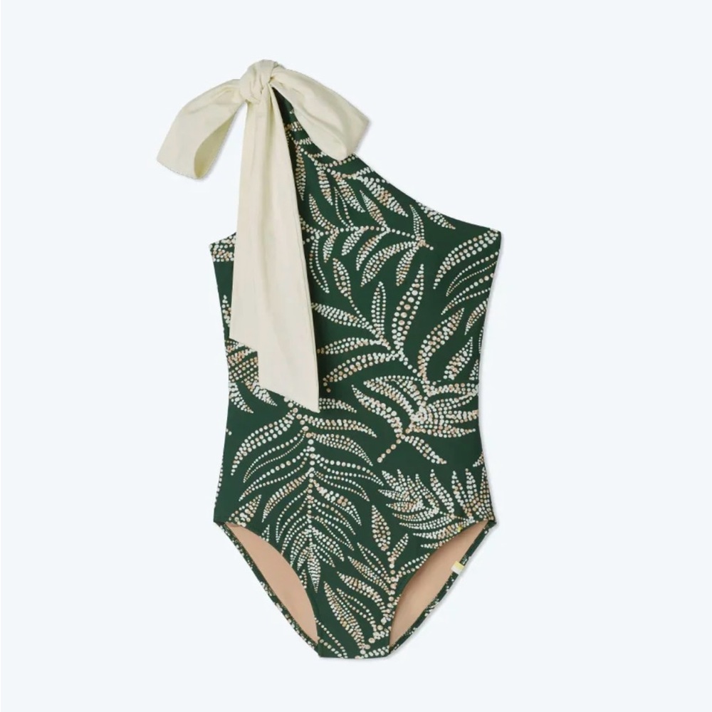 Summersalt Green Leafy One-Piece with Cream Bow